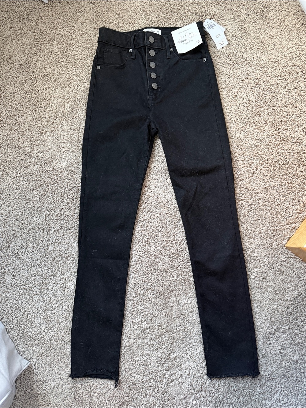 Abercrombie & Fitch Black High-Rise Skinny Ankle Jeans with Button Fly